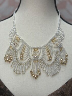 Handcrafted Beaded Fringe Necklace | Pearl & Gold